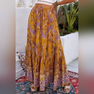 Bohemian Mustard and Purple Maxi Skirt